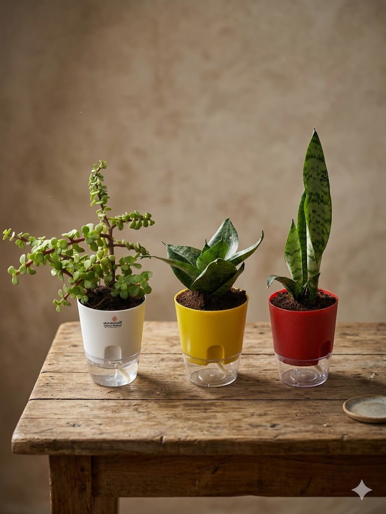Self watering pots with plants